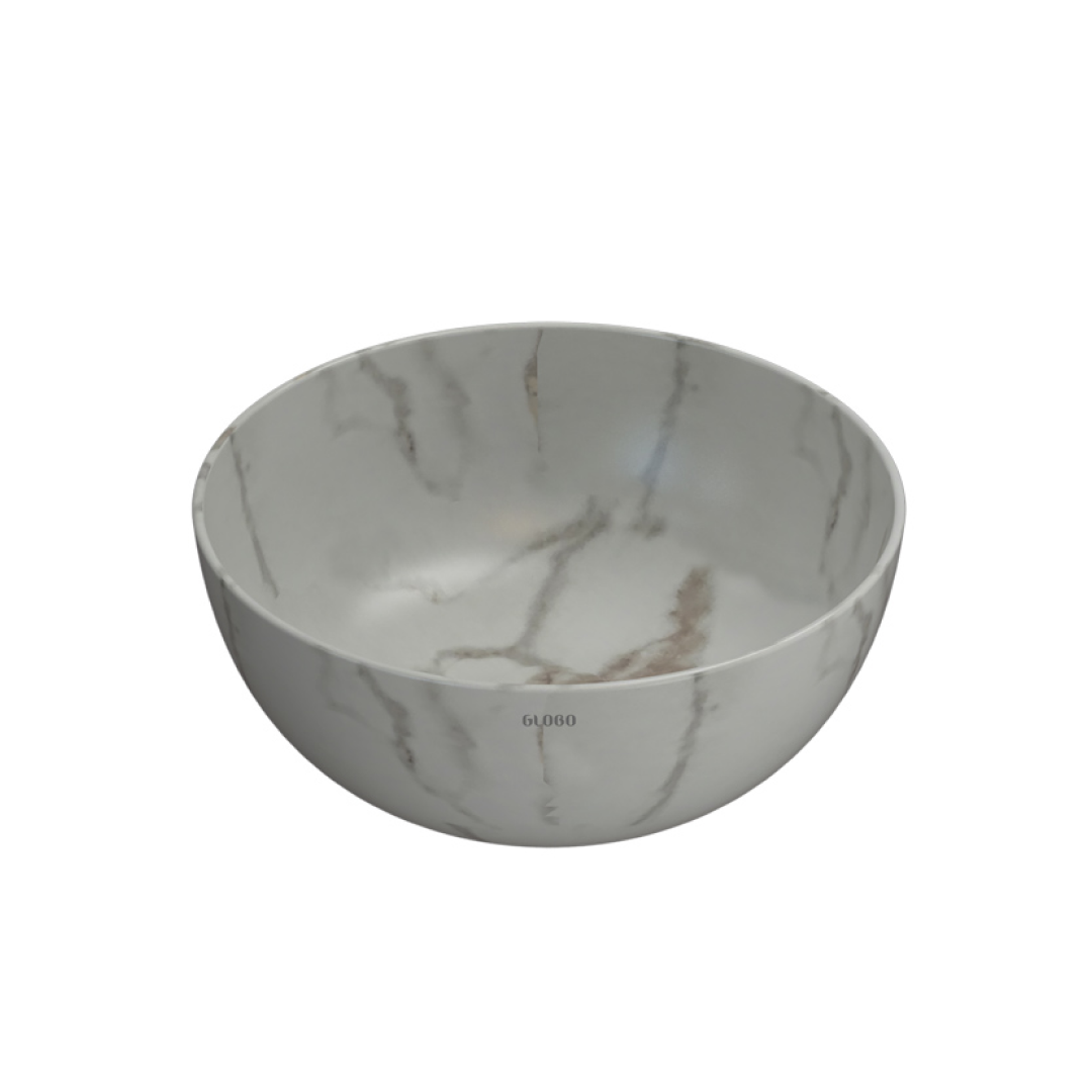 Globo T-Edge Round Countertop Basin 370mm- Arabescato Chiaro - B6T37AC