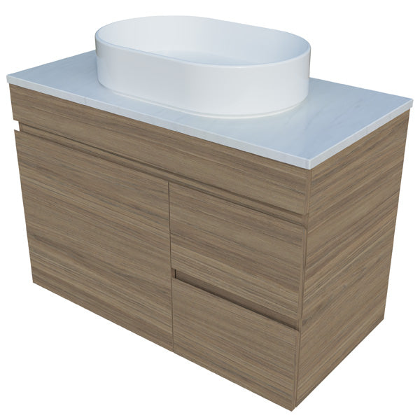 Timberline Bargo Wall Hung Vanity with SilkSurface Top & Basin 900mm - BARV900CSSAW