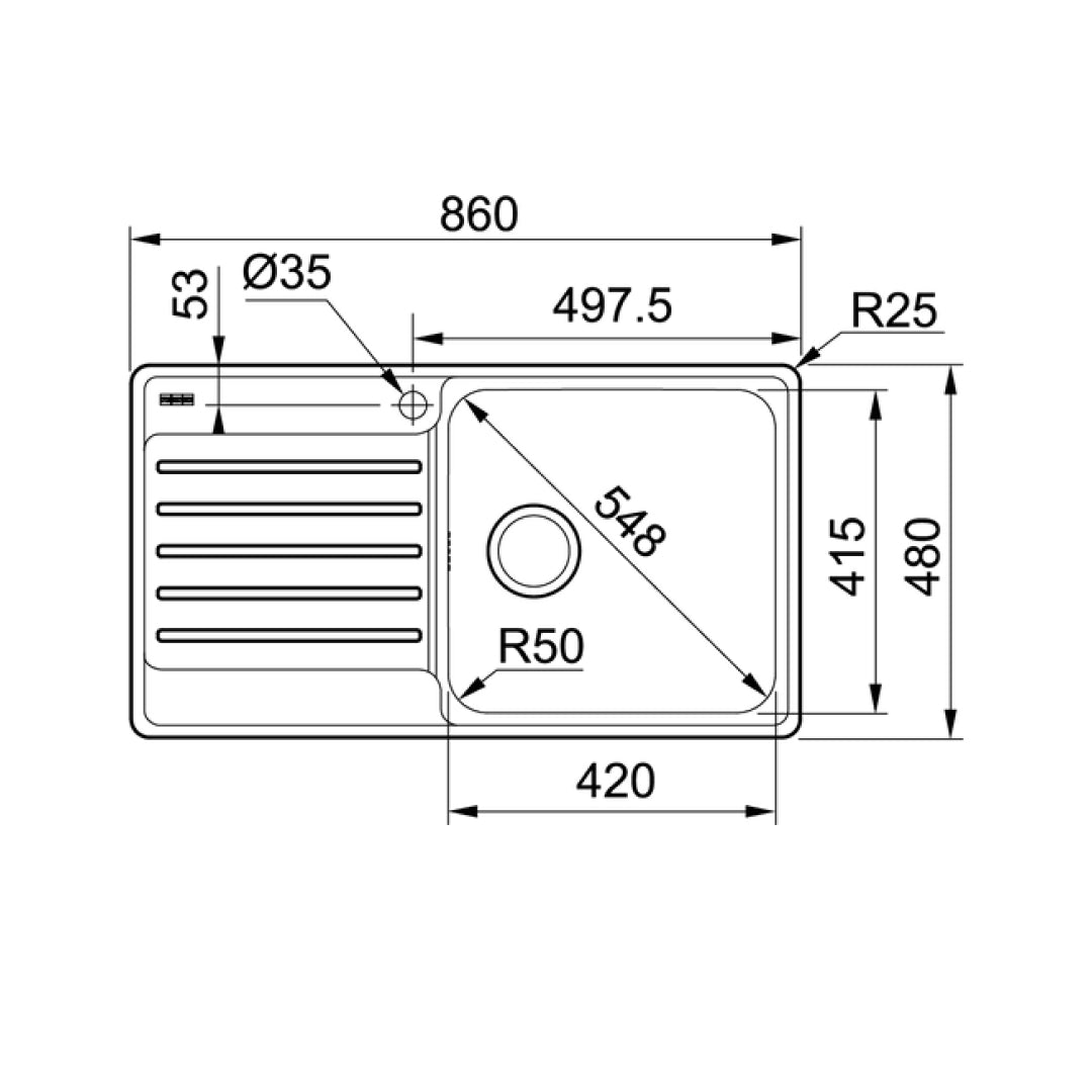 Franke BCX611LHD Bell Topmount Single Bowl Sink - Left Hand Drainer