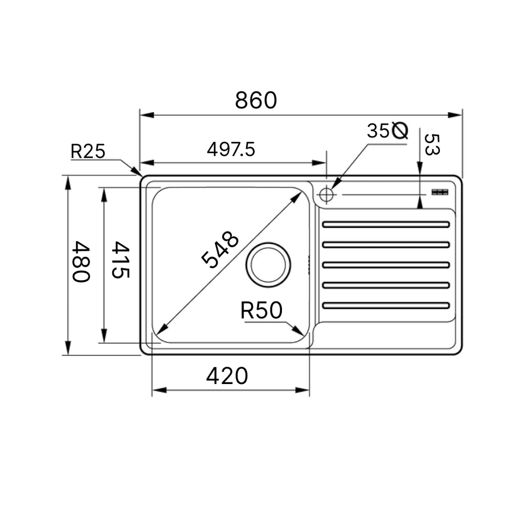 Franke BCX611RHD Bell Topmount Single Bowl Sink - Right Hand Drainer