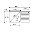 Franke BCX611RHD Bell Topmount Single Bowl Sink - Right Hand Drainer