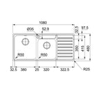 Franke BCX621RHD Bell Topmount Double Bowl Sink - Right Hand Drainer