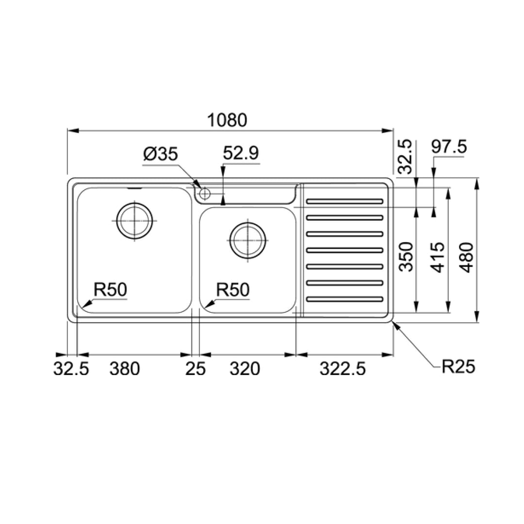 Franke BCX621RHD Bell Topmount Double Bowl Sink - Right Hand Drainer