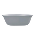 A modern freestanding oval bathtub in a matte light gray finish, shown against a solid white background.