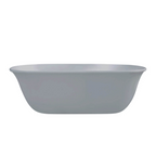 A modern freestanding oval bathtub in a matte light gray finish, shown against a solid white background.