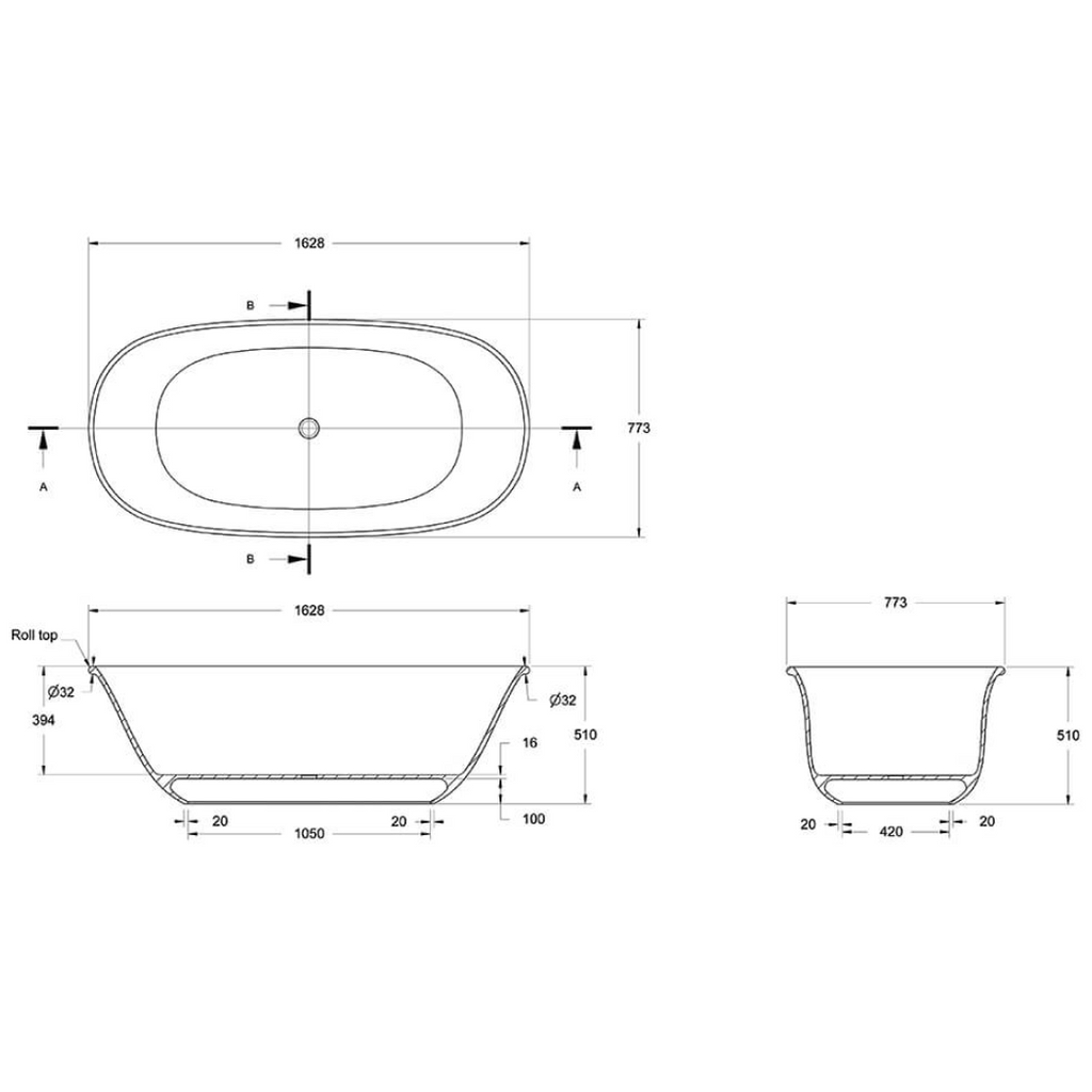 Turner Hastings Blanche 162 TitanCast Solid Surface Freestanding Bath (No Overflow) - Industrial Grey