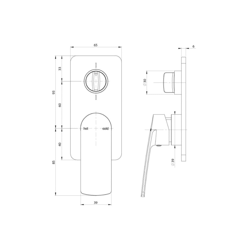 Phoenix Mekko SwitchMix Shower/Bath Diverter Mixer Fit-Off Trim Only (Body Extra) - Matte Black - 115-2940-10