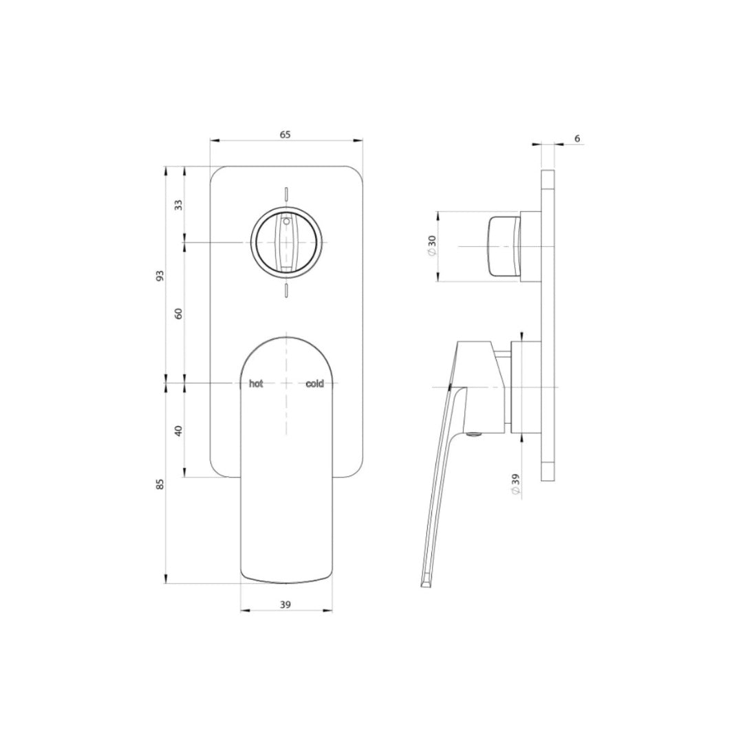 Phoenix Mekko SwitchMix Shower/Bath Diverter Mixer Fit-Off Trim Only (Body Extra) - Matte Black - 115-2940-10