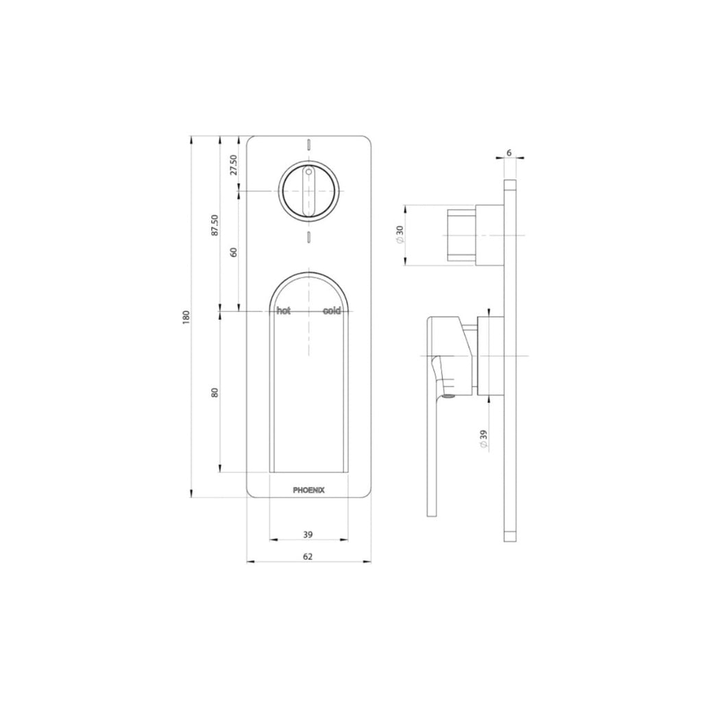 Phoenix Teel SwitchMix Shower/Bath Diverter Mixer Fit-Off Trim Only (Body Extra) - Matte Black - 118-2940-10