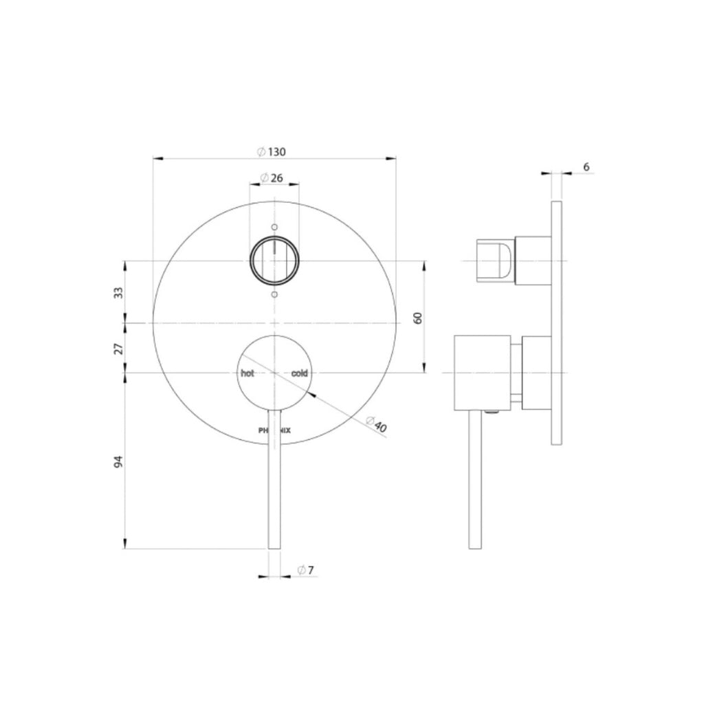 Phoenix Vivid Slimline SwitchMix Shower/Bath Diverter Mixer Trim Only - Brushed Nickel - VS2940-40