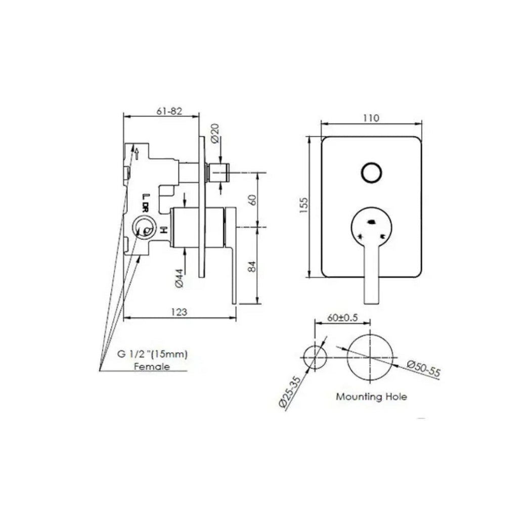 Greens Optima Shower/Bath Diverter Mixer Trim Only - Matte Black - 1920097