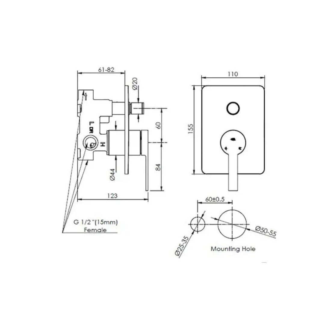 Greens Optima Shower/Bath Diverter Mixer Trim Only - Matte Black - 1920097