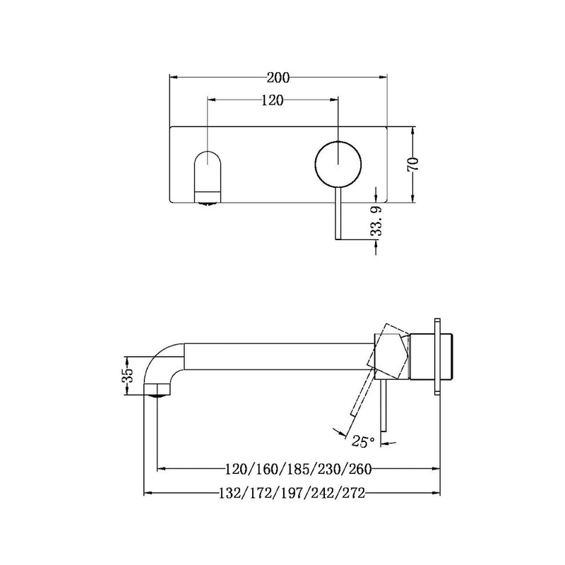 Nero Mecca Wall Basin/Bath Mixer 160mm - Brushed Gold