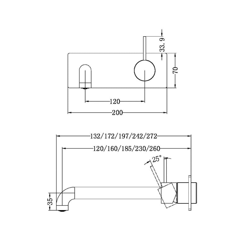 Nero Mecca Wall Basin/Bath Mixer Handle Up 120mm - Chrome