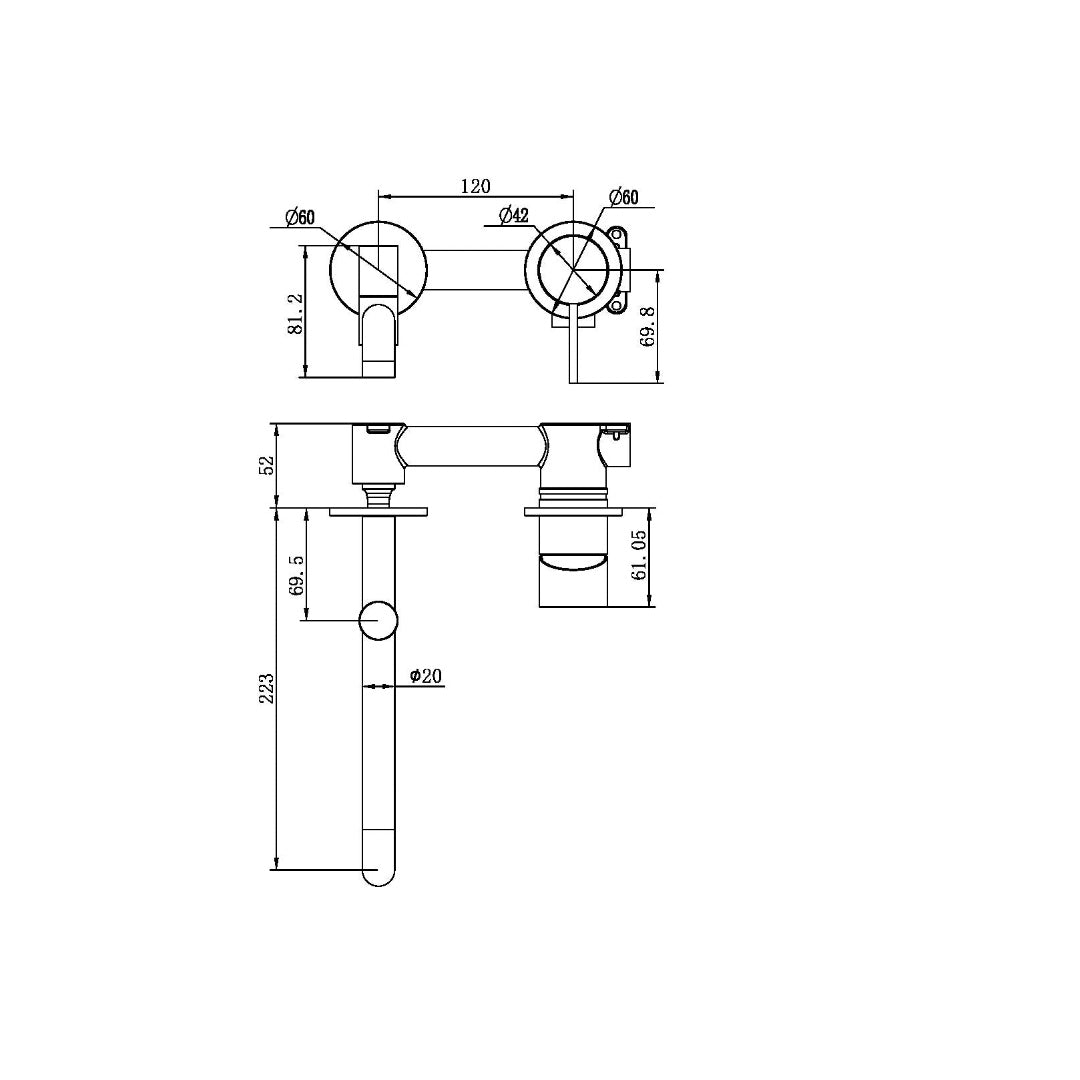 Nero Mecca Wall Basin/Bath Mixer Swivel Spout 225mm - Brushed Nickel - NR221910RBN