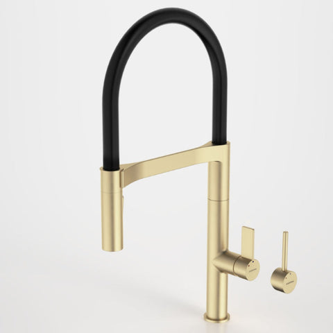 Caroma Liano II Pull Out Sink Mixer with Dual Spray - Brushed Brass/Black