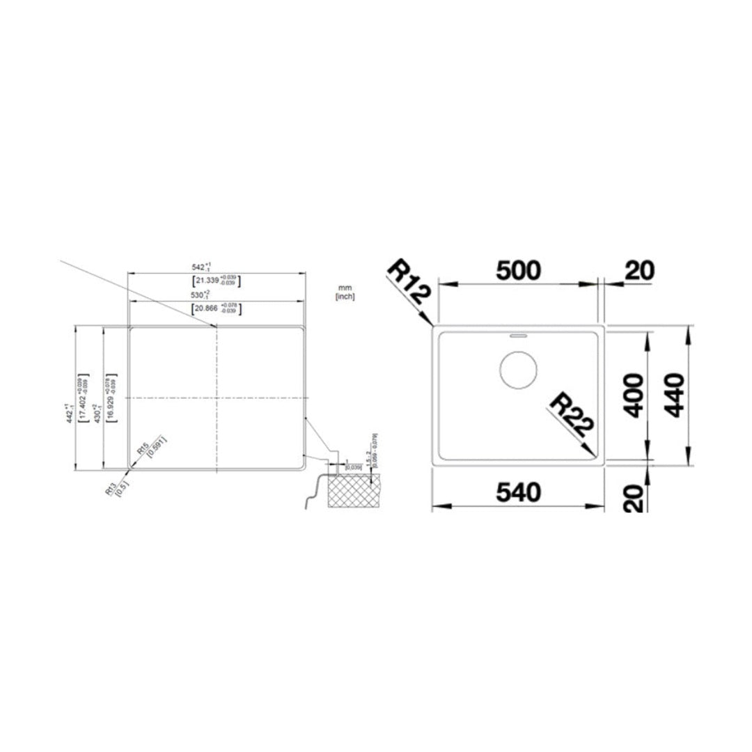 Blanco Andano 500IFN Inset-Flushmount Sink ANDANO500IFNK5 - 526897