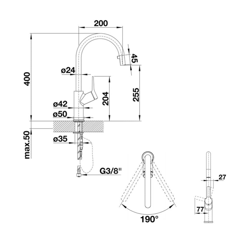 Blanco Carena Gooseneck Pull out Mixer CARENASA - Chrome & Anthracite - 525091