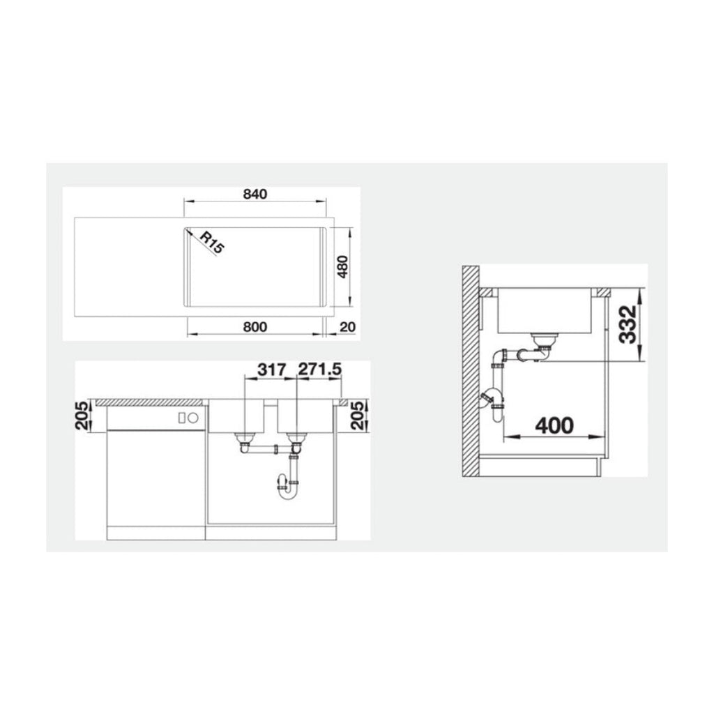 Blanco Lemis Double Bowl Inset-Flushmount Sink 860 x 500 LEMIS8IFK5 - 526991