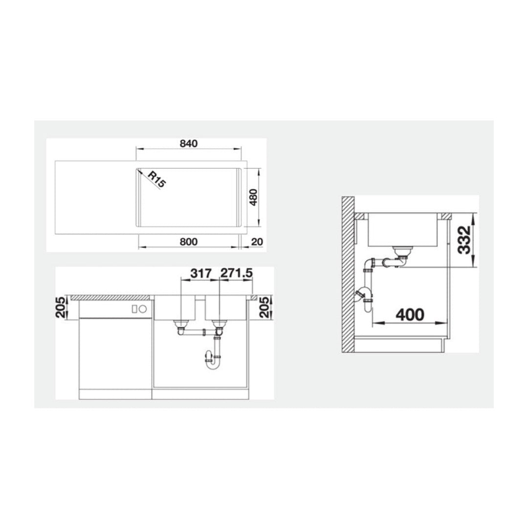 Blanco Lemis Double Bowl Inset-Flushmount Sink 860 x 500 LEMIS8IFK5 - 526991