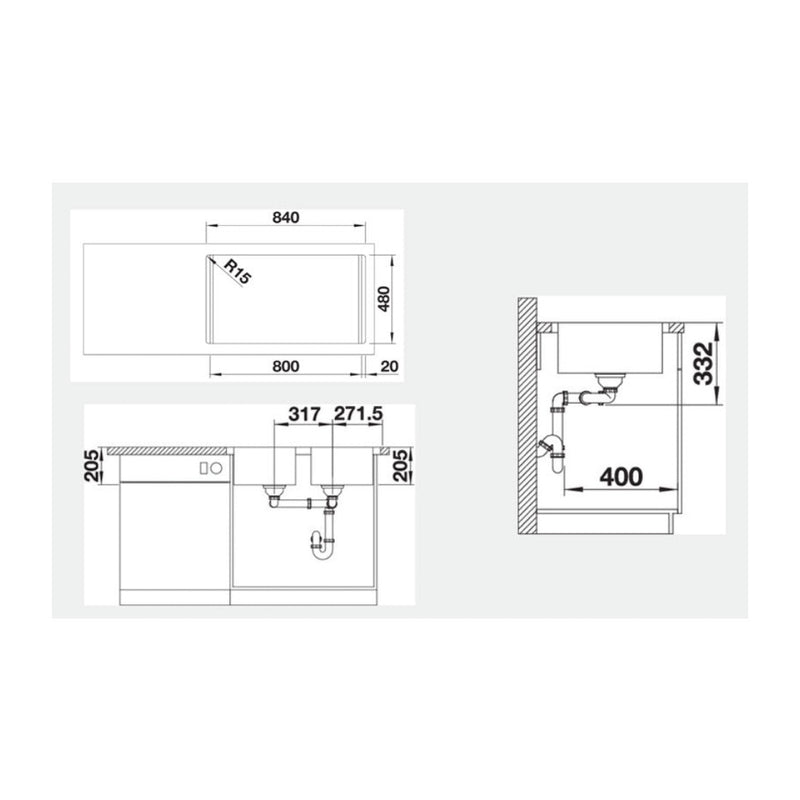 Blanco Lemis Double Bowl Inset-Flushmount Sink 860 x 500 LEMIS8IFK5 - 526991