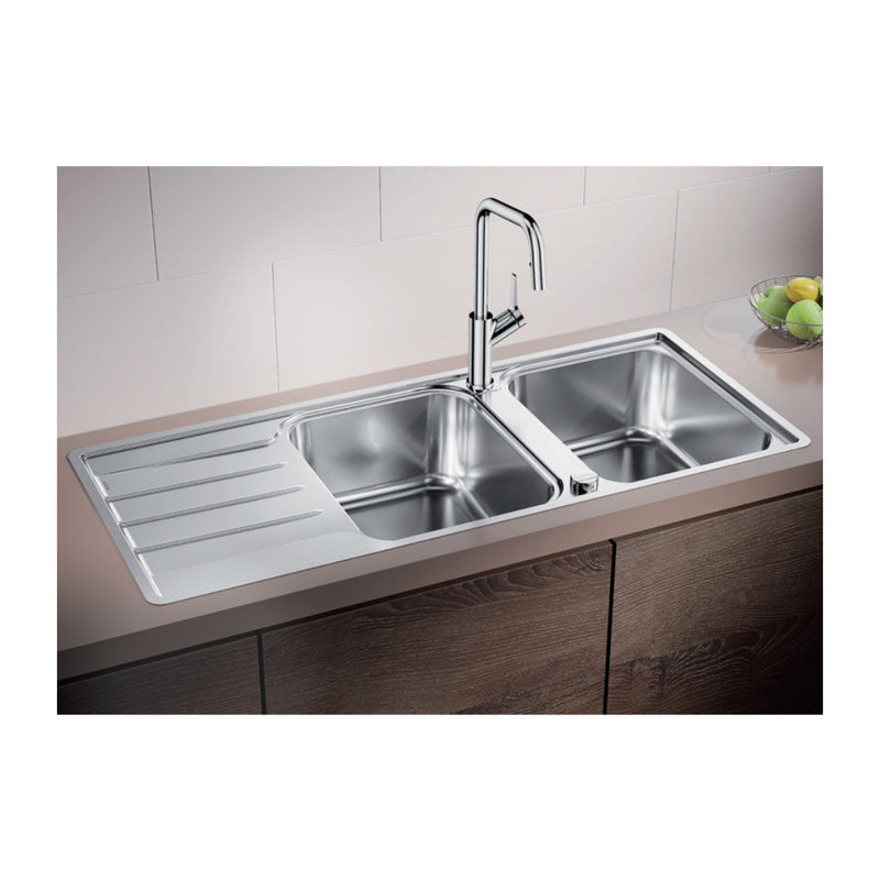 Blanco Lemis Double Bowl Sink with Drainer - Left LEMIS8SLIFK5