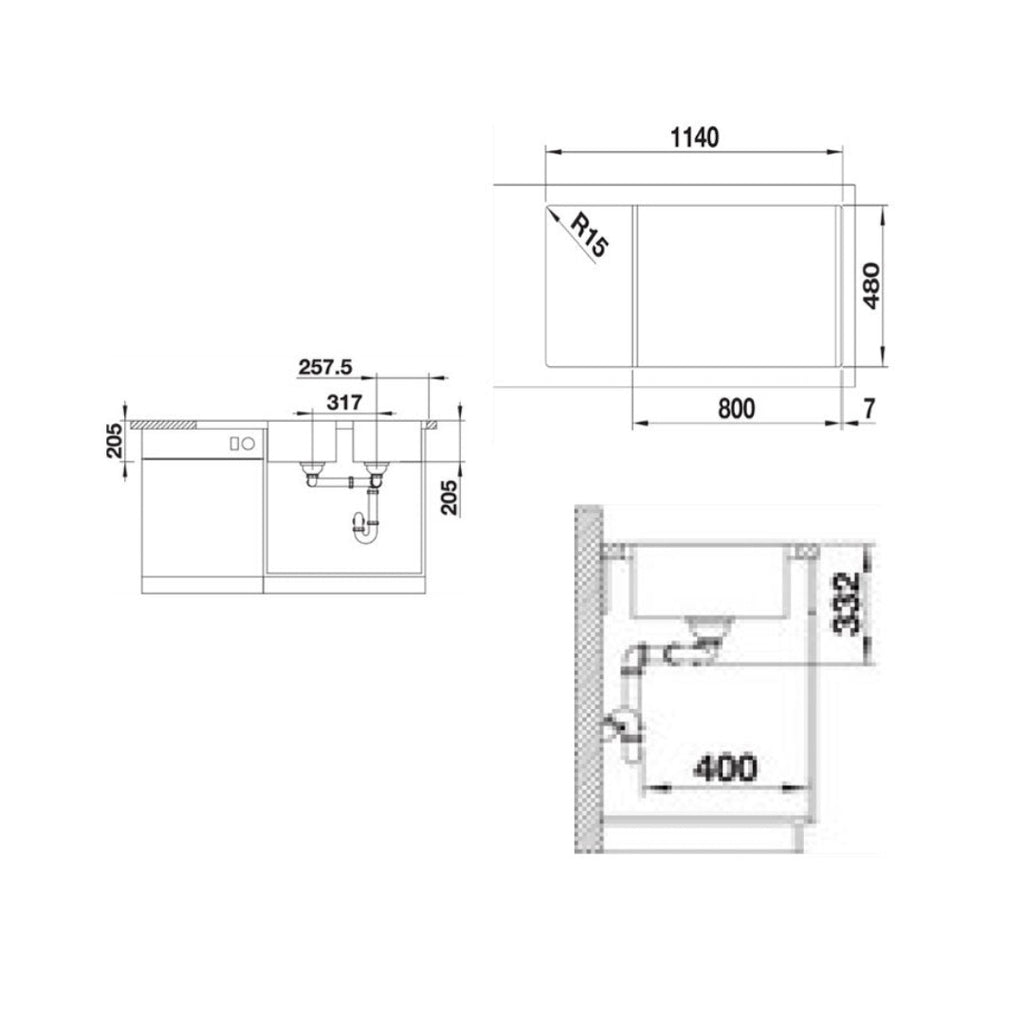 Blanco Lemis Double Bowl Sink with Drainer 1 Tap Hole - Left LEMIS8SLIFK5 - 526993