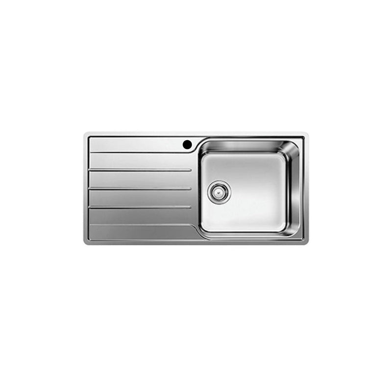 Right hand single bowl kitchen sink with a drainer, made from surgical-grade stainless steel with a brushed finish.