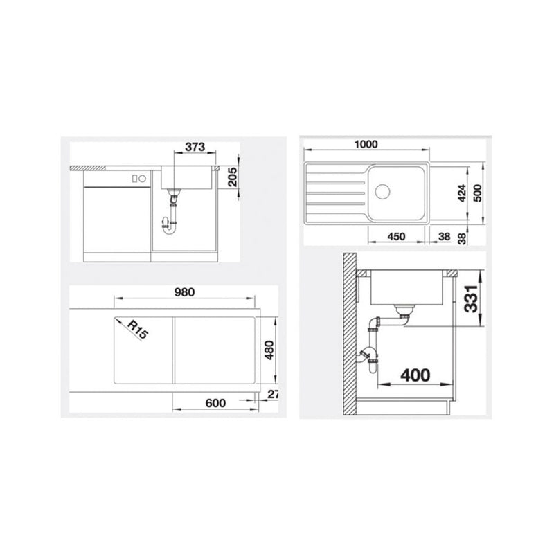 Blanco Lemis Right Hand Single Bowl with Drainer 1 Tap Hole - LEMISXL6SRIFK5 - 526994