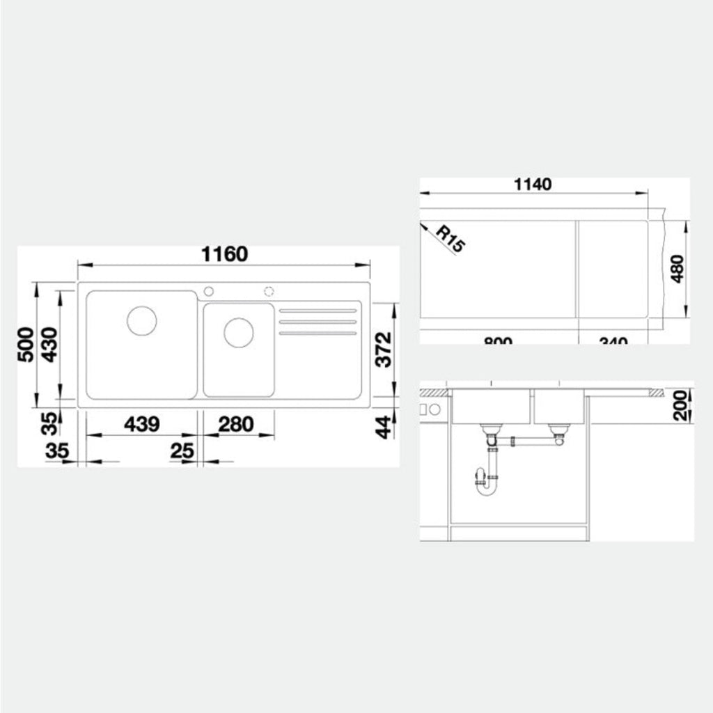 Blanco Naya 8S Left Hand Inset Sink & Drainer - Black NAYA8SBK5 - 526830