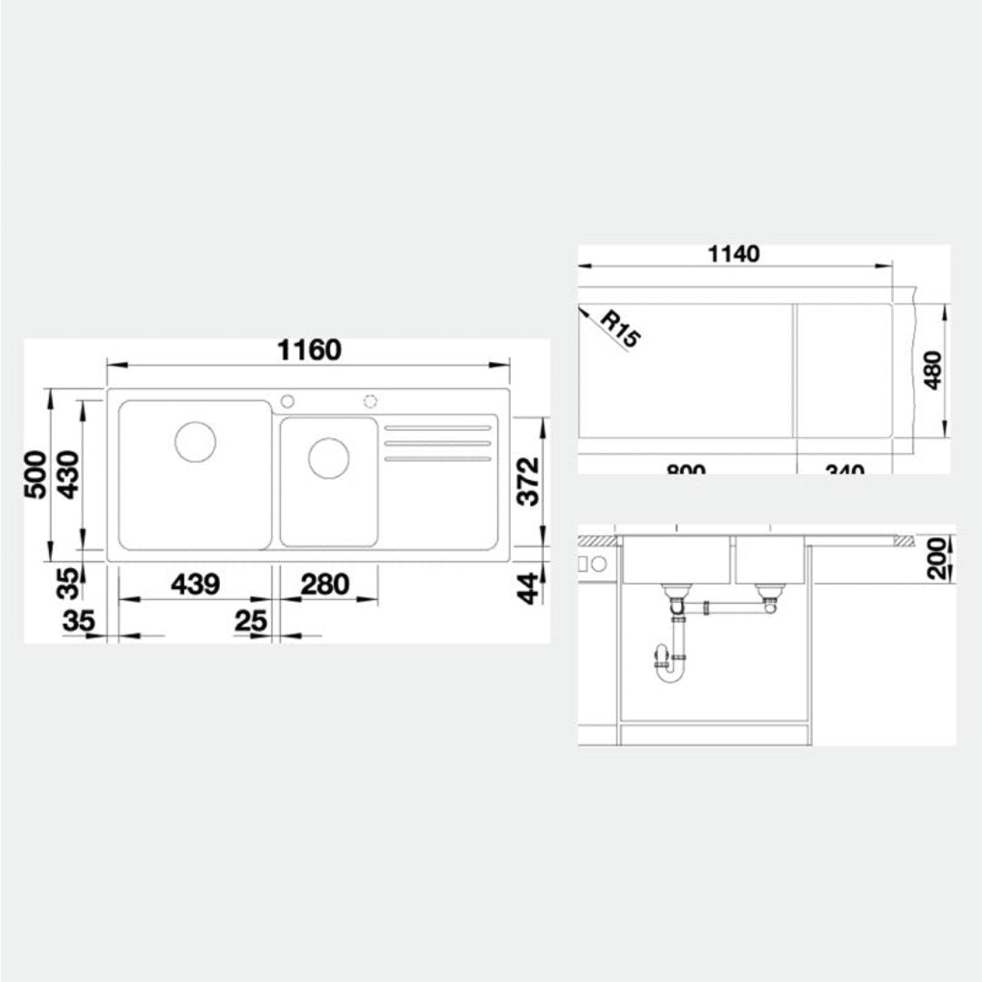 Blanco Naya 8S Left Hand Inset Sink & Drainer - Black NAYA8SBK5 - 526830