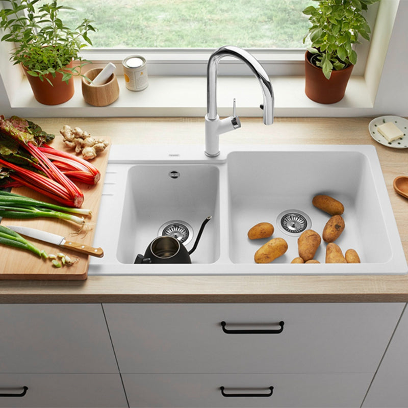 Blanco Naya 8S Right Hand Inset Sink with Drainer White NAYA8SRWK5