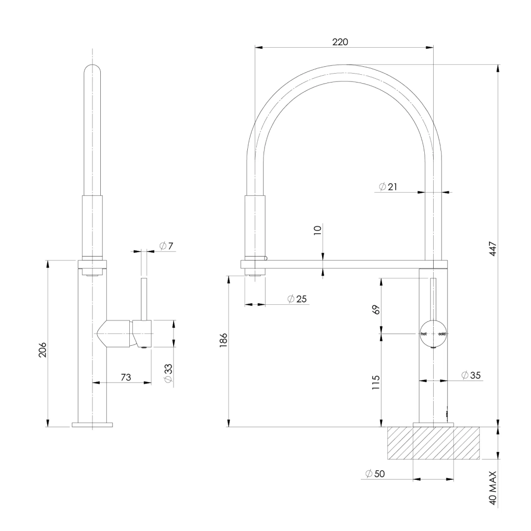 Phoenix Blix Flexible Hose Kitchen Mixer - LF Matte Black - 10473100-31-1