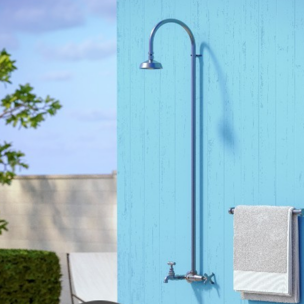 Rainware Bribie Cold Outdoor Wall Mounted Overhead Shower w/Footwash - 316 Stainless Steel - 2002-Bribie
