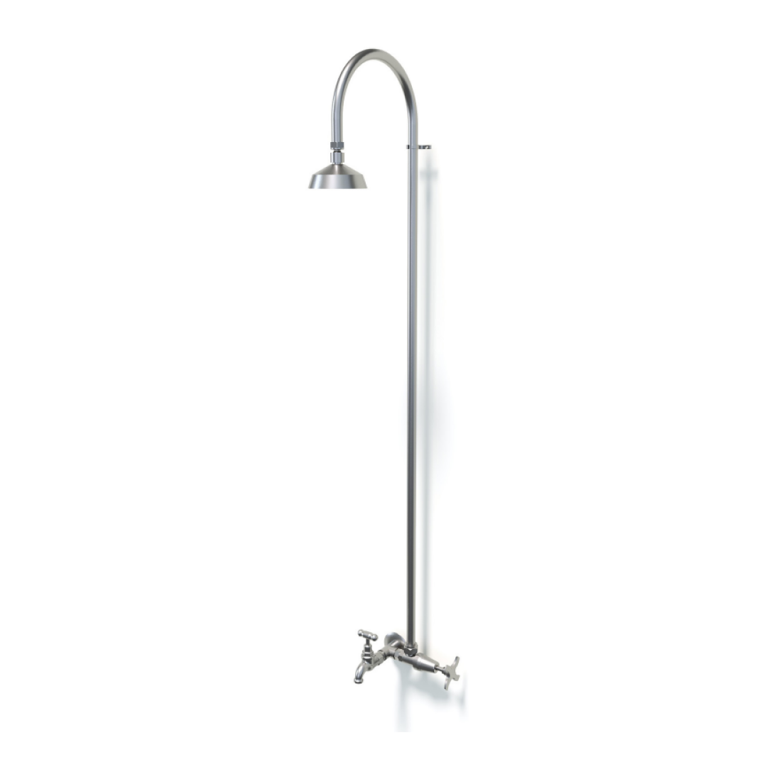 Rainware Bribie Cold Outdoor Wall Mounted Overhead Shower w/Footwash - 316 Stainless Steel - 2002-Bribie