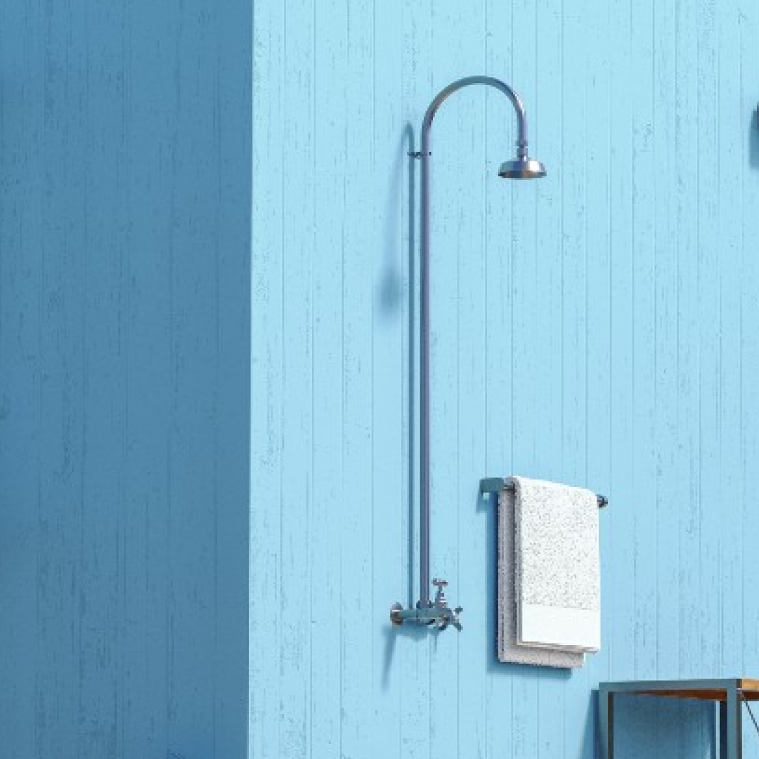 Rainware Bribie Cold Outdoor Wall Mounted Overhead Shower w/Footwash - 316 Stainless Steel - 2002-Bribie