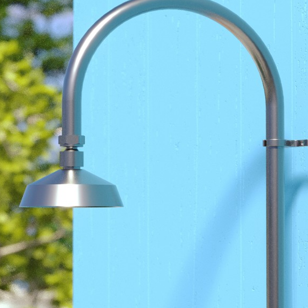 Rainware Bribie Cold Outdoor Wall Mounted Overhead Shower w/Footwash - 316 Stainless Steel - 2002-Bribie