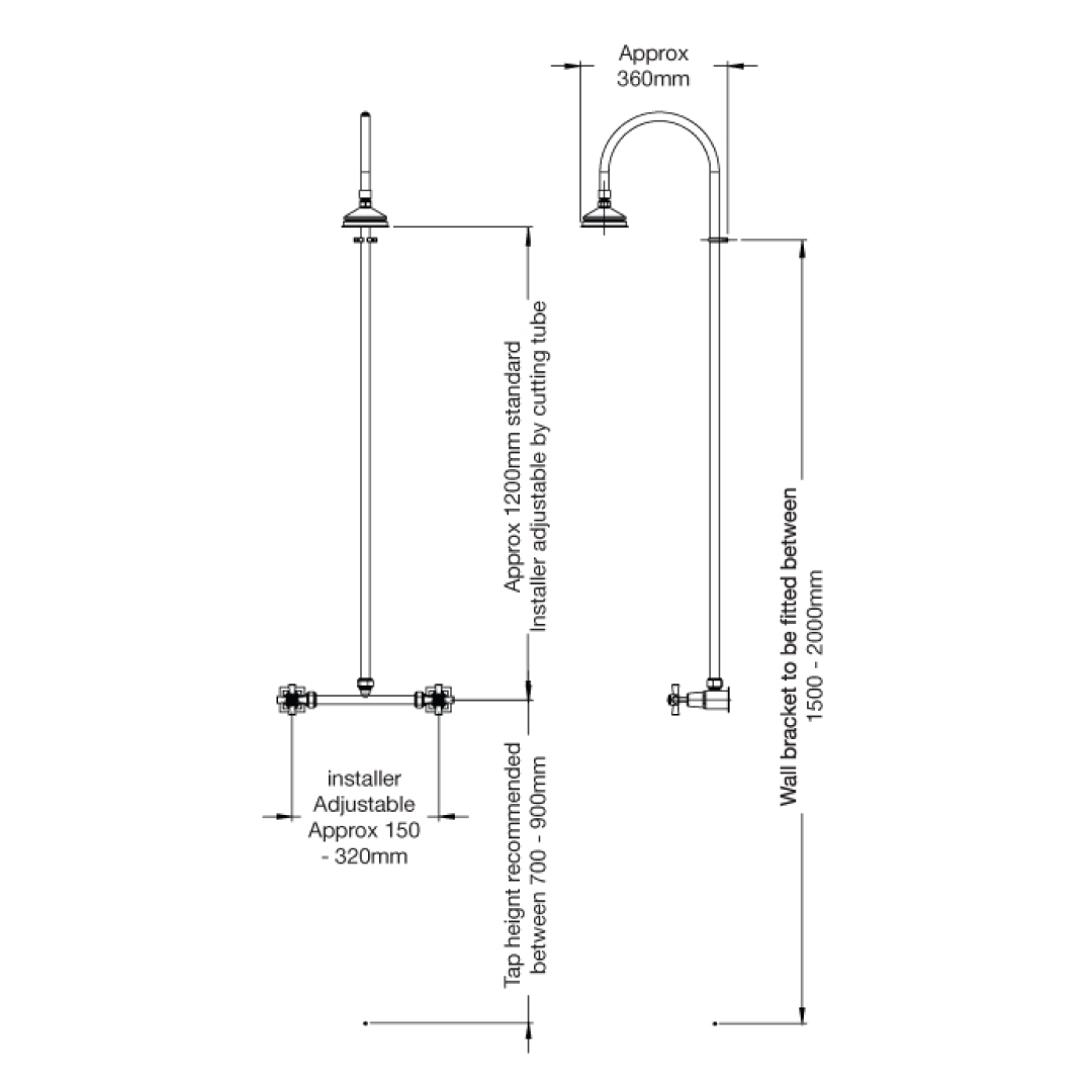 Rainware Bribie Hot & Cold Outdoor Wall Mounted Overhead Shower - 316 Stainless Steel - 2003-Bribie