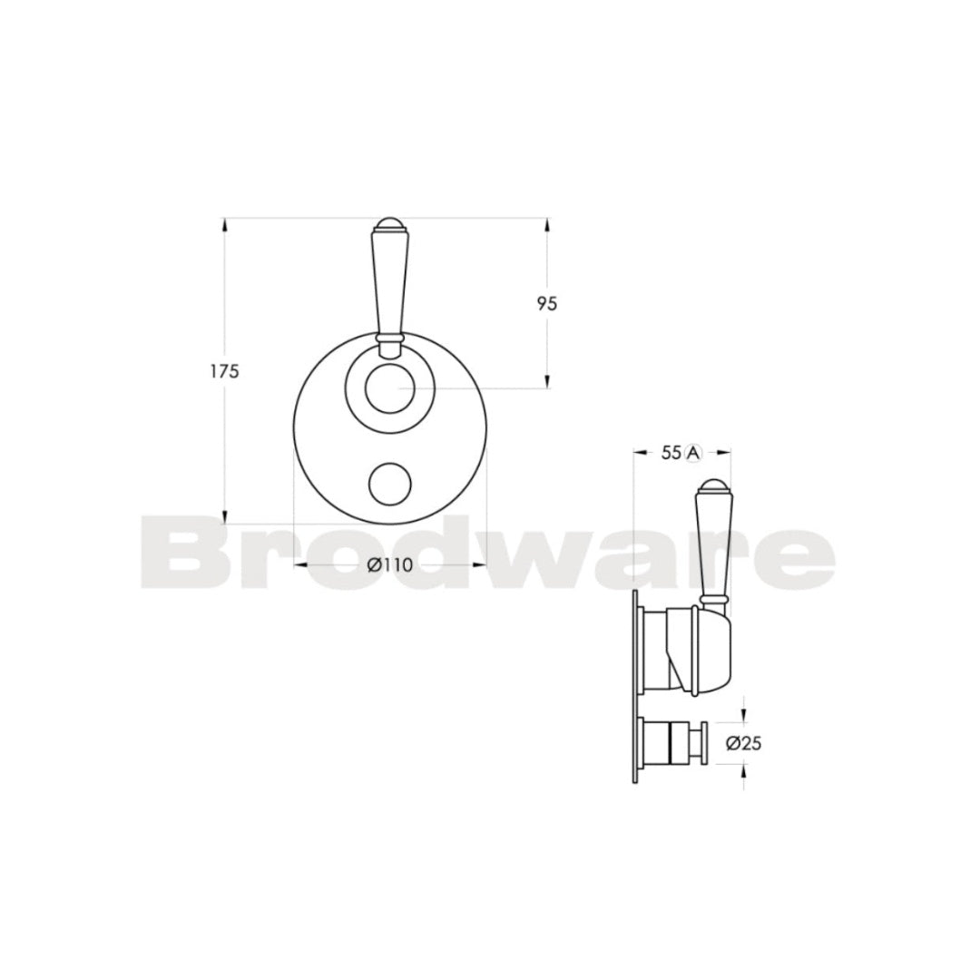 Brodware Neu England Wall Diverter Mixer Metal Lever - Chrome - 1.8048.05.3.01