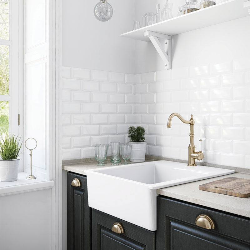 Brodware Winslow Kitchen Mixer White Porcelain Lever - Chrome