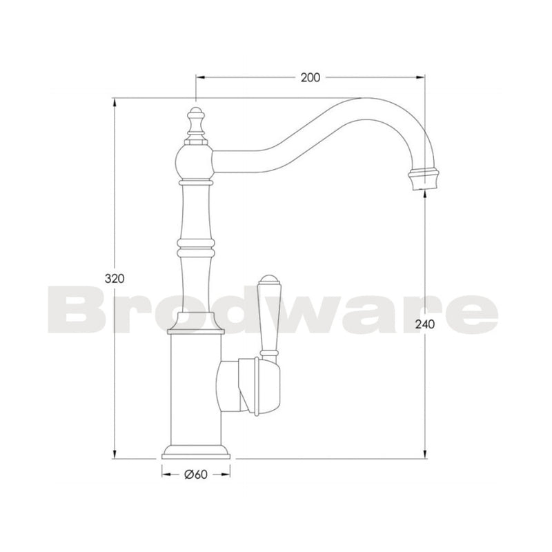 Brodware Winslow Kitchen Mixer White Porcelain Lever - Chrome