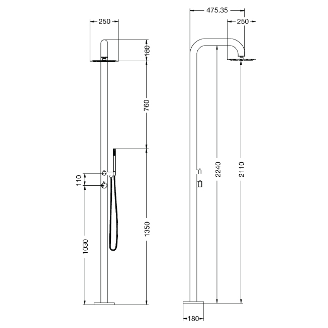 Rainware Bronte Hot & Cold Outdoor Freestanding Shower System - 316 Stainless Steel - 9008-Bronte