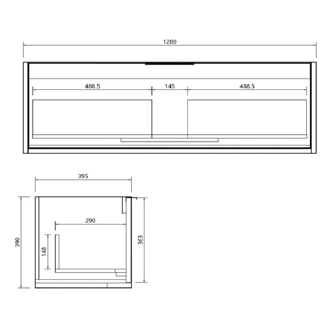 Cassa Design Capture Ensuite 1200mm Wall Hung Vanity - Natural Walnut - Matte Black Handle - CAP1200EN-WALNUT-Matte Black