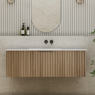 Cassa Design Capture Ensuite 1200mm Wall Hung Vanity - Natural Walnut - Brushed Nickel Handle - CAP1200EN-WALNUT-Brushed Nickel