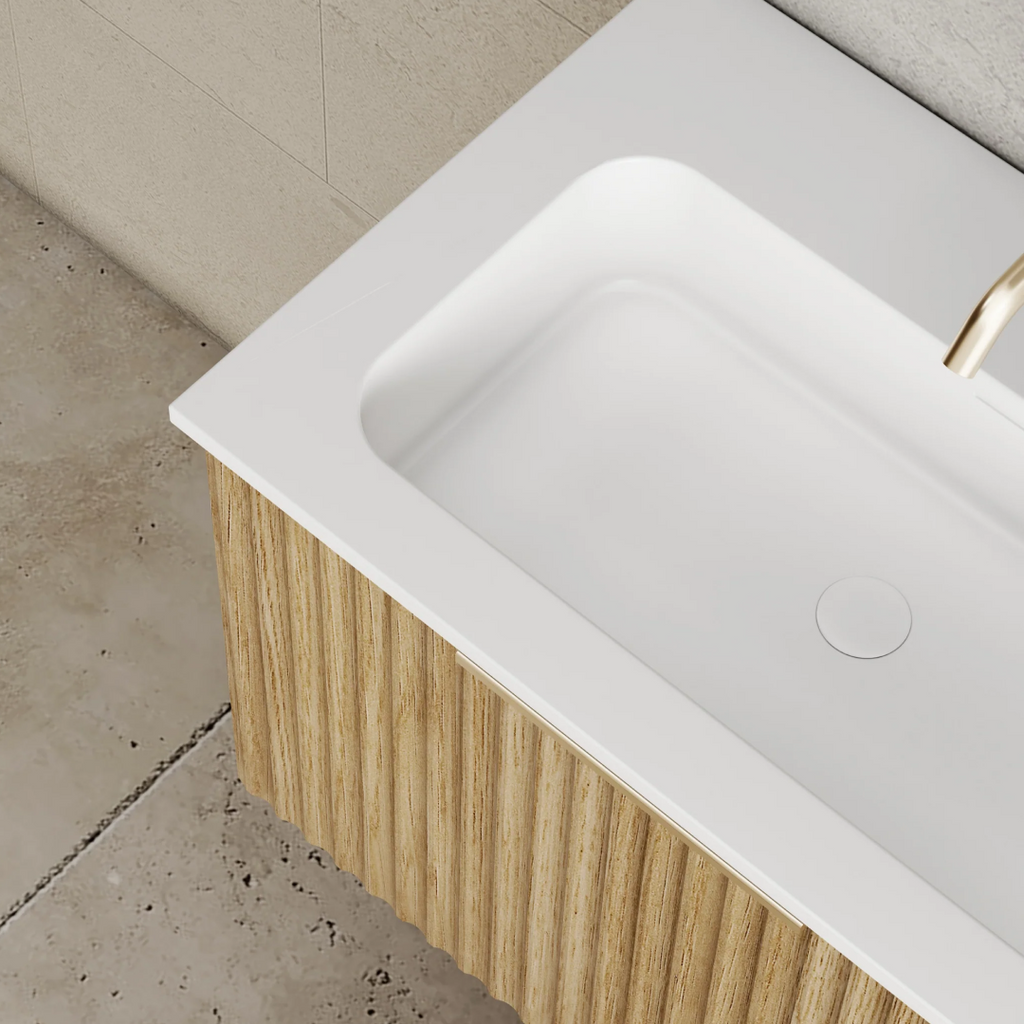 Cassa Design Capture Ensuite 600mm Wall Hung Vanity - Natural Oak - Matte Black Handle - CAP600EN-OAK-Matte Black