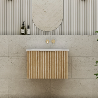 Cassa Design Capture Ensuite 600mm Wall Hung Vanity - Natural Oak - Brushed Nickel Handle - CAP600EN-OAK-Brushed Nickel