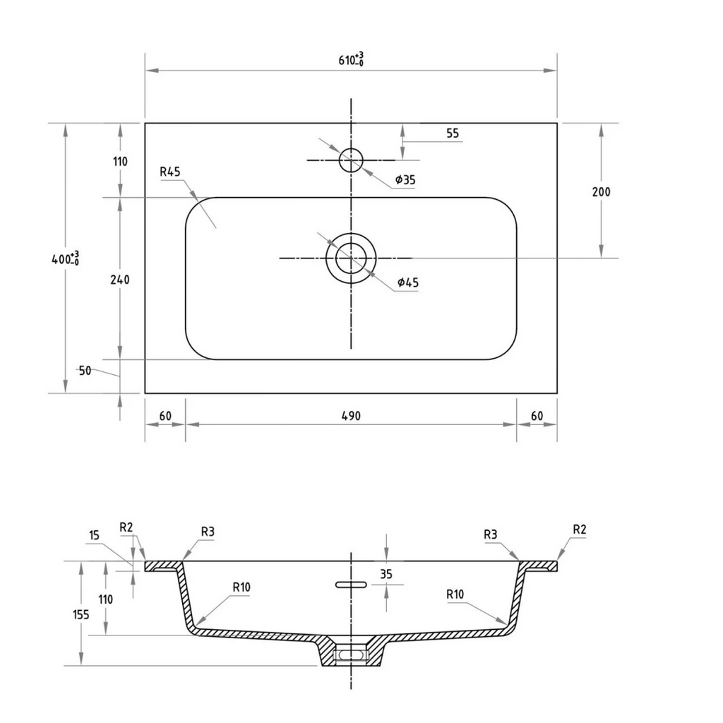 Cassa Design Capture Ensuite 600mm Wall Hung Vanity - Natural Walnut - Brushed Nickel Handle - CAP600EN-WALNUT-Brushed Nickel