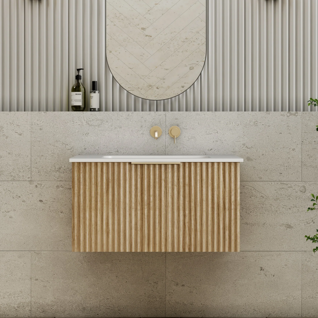 Cassa Design Capture Ensuite 750mm Wall Hung Vanity - Natural Oak - Brushed Nickel Handle - CAP750EN-OAK-Brushed Nickel