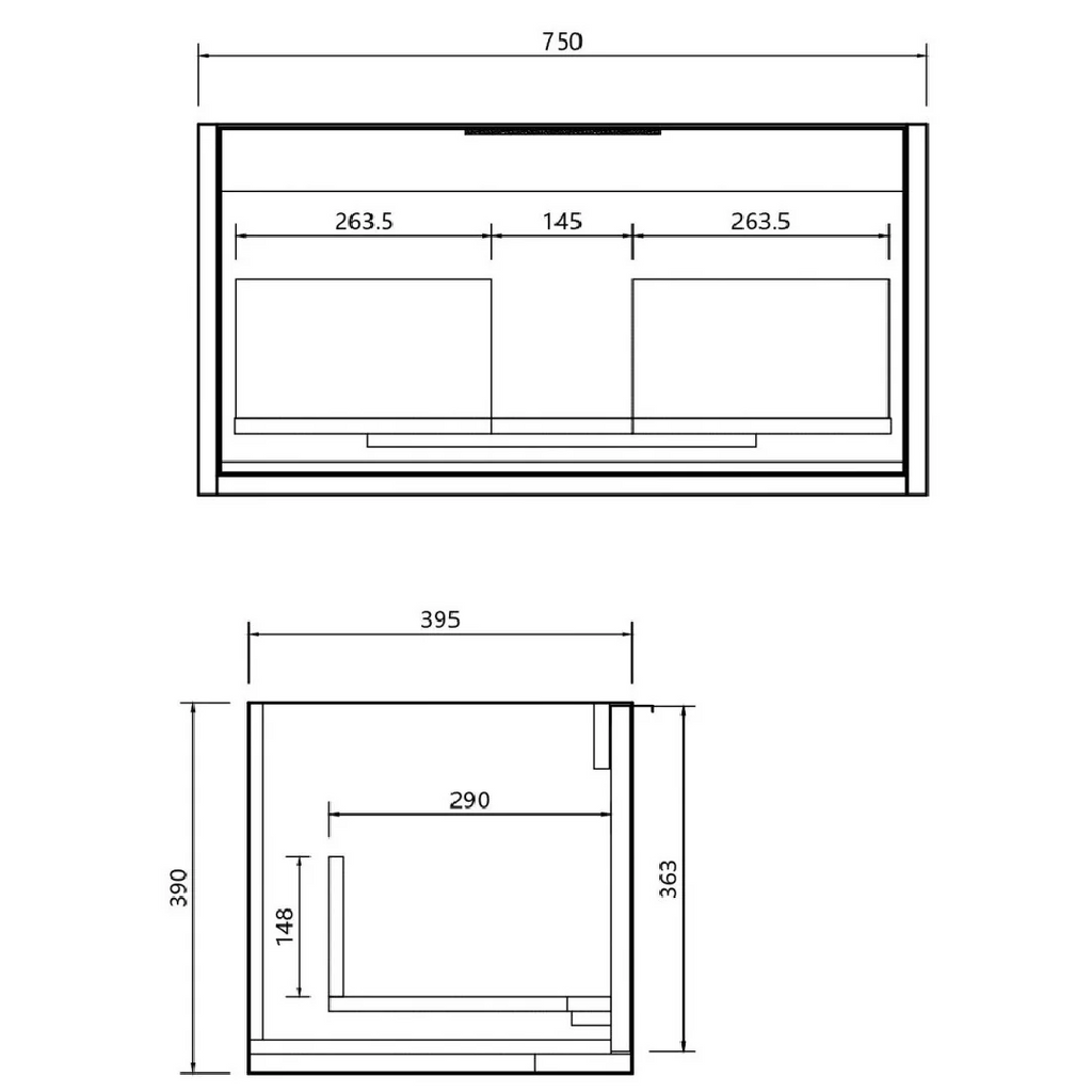 Cassa Design Capture Ensuite 750mm Wall Hung Vanity - Natural Oak - Brushed Gold Handle - CAP750EN-OAK-Brushed Gold