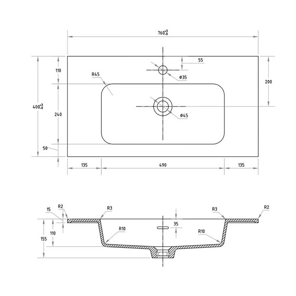 Cassa Design Capture Ensuite 750mm Wall Hung Vanity - Natural Walnut - Brushed Gold Handle - CAP750EN-WALNUT-Brushed Gold